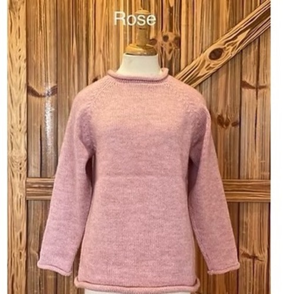 South American Side Alpaca Wool Sweater Rose Pink Rolled Neck Peru M Oversized